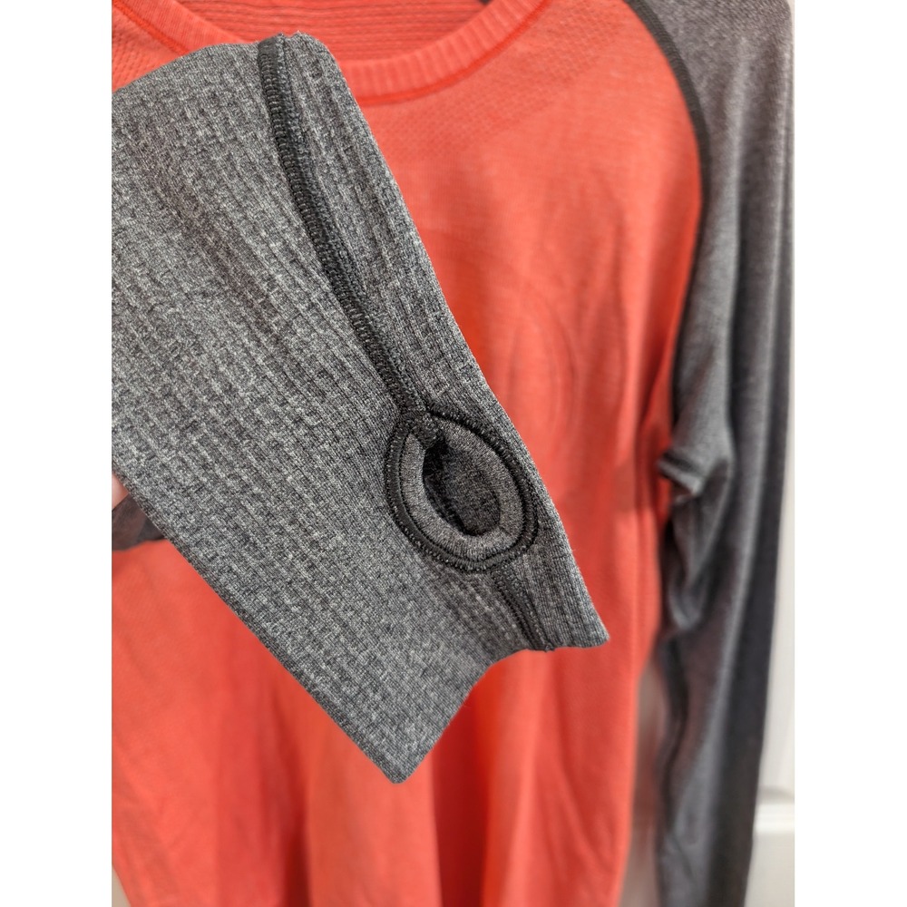 Lululemon Swiftly Tech Long Sleeve Women Coral Grey Thumbholes - Size 12 - Picture 3 of 6